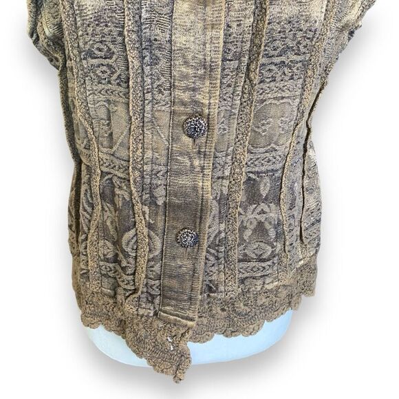 Vintage Flashback Vest Metallic Brown Floral Detail Lace Embroidered High Neck - Picture 5 of 12